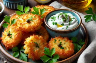 Bolinhos de bacalhau dourados e estaladiços servidos com aioli de ervas e alcaparras crocantes em uma travessa rústica.