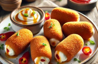 Croquetes dourados e estaladiços de queijo de cabra com pimentos piquillo, prontos para servir como aperitivo.