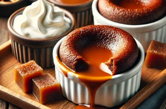 Fondants de doce de leite com centro pegajoso, servido com créme fraîche.