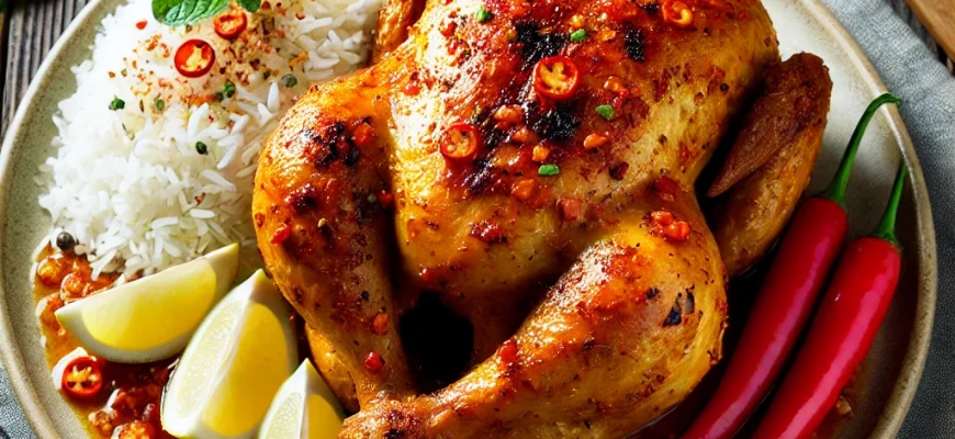 Frango assado Peri-Peri com arroz e hortelã