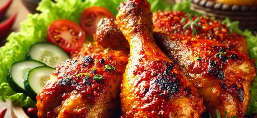 Frango Piri-Piri grelhado com pele dourada, servido com salada fresca.