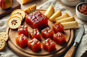 Pasta de marmelo caseira fácil, servida em quadrados e acompanhada de queijo manchego.