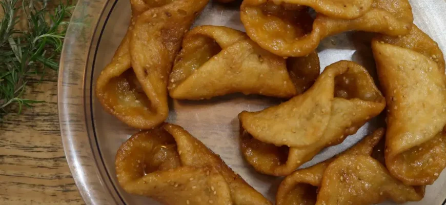 Pestiños caseros tradicionales dorados y cubiertos de miel, dispuestos en un plato.