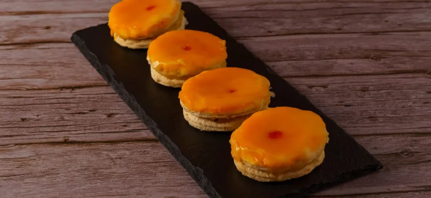 Tortas Locas, un dulce tradicional de Málaga, con capas de masa hojaldre, crema pastelera y glaseado de yema.