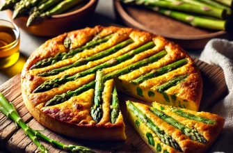 Tortilha de espargos de José Pizarro dourada e suculenta, servida em fatias numa tábua de madeira.