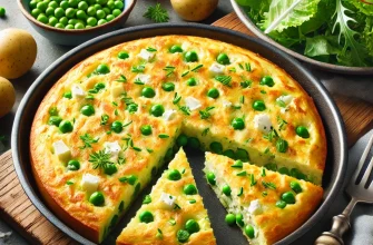 Tortilla de Feta e Guisantes com queijo feta, ervilhas e batatas