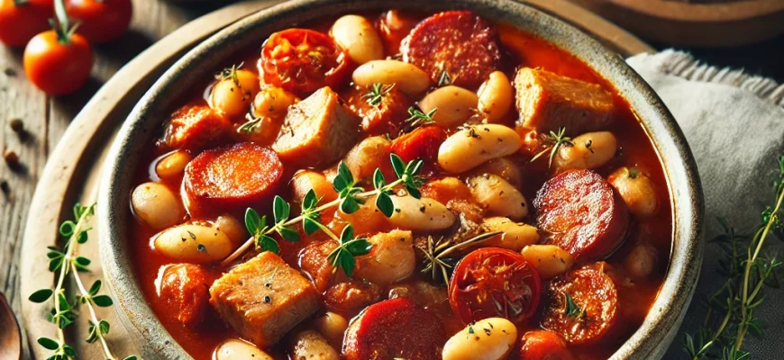 Ensopado de carne de porco com feijão-manteiga, uma receita fácil e rápida, perfeita para noites frias.