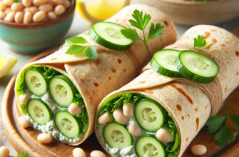 Wraps saudáveis de feijão branco e pepino frescos com tortilhas integrais, perfeitos para uma refeição rápida e nutritiva.